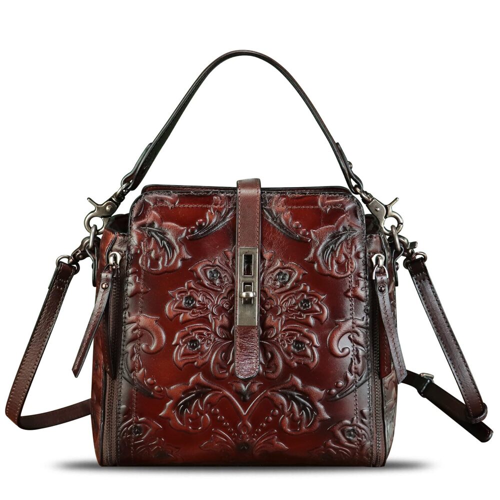 7544 Leather Purses and Handbags Retro Embossed Crossbody Shoulder Bag